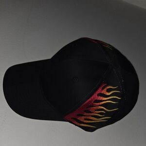 Men's Black Cap with Red and Yellow Flame Design